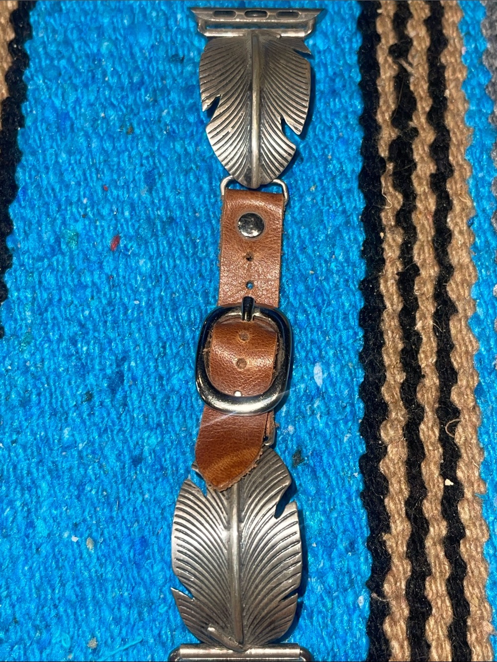 Brown Leather Strap with Silver Feather Accents